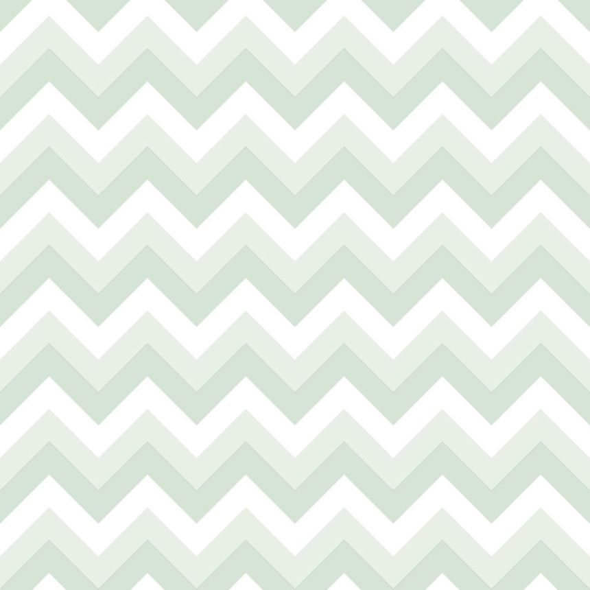 White-green non-woven wallpaper, geometric zig zag pattern 128858, Little Bandits, Esta