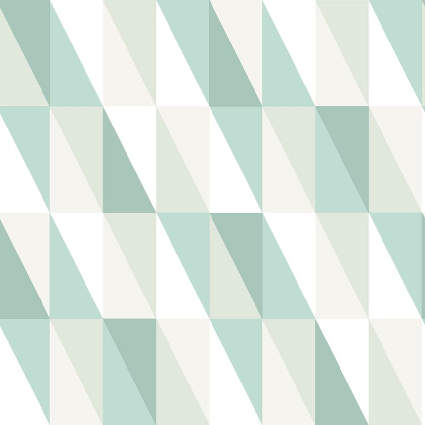 Geometric non-woven wallpaper, green-white triangles 138920, Little Bandits, Esta