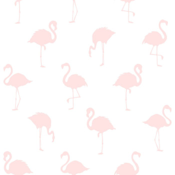 White non-woven wallpaper with pink flamingos 138918, Little Bandits, Esta