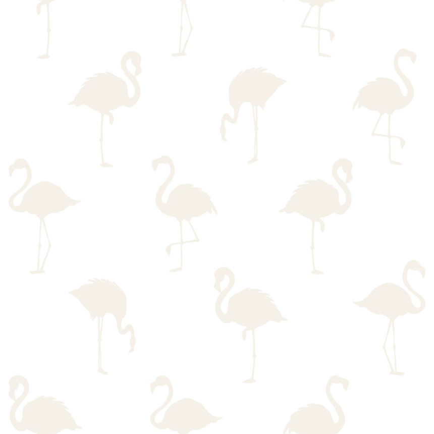 White non-woven wallpaper with metallic flamingos pattern 138917, Little Bandits, Esta