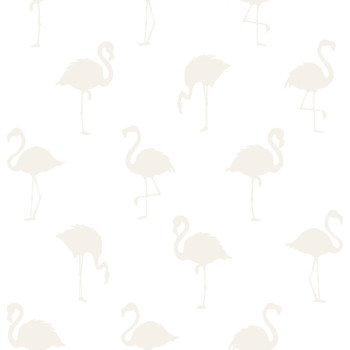 White non-woven wallpaper with metallic flamingos pattern 138917, Little Bandits, Esta