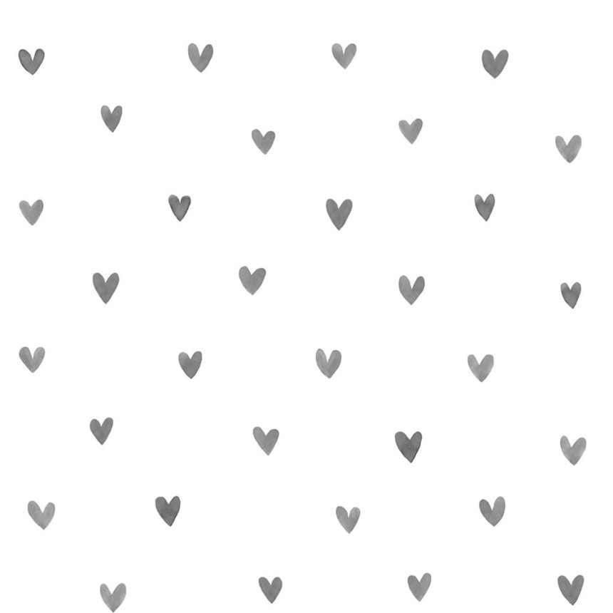 White non-woven wallpaper with gray vintage hearts 138914, Little Bandits, Esta
