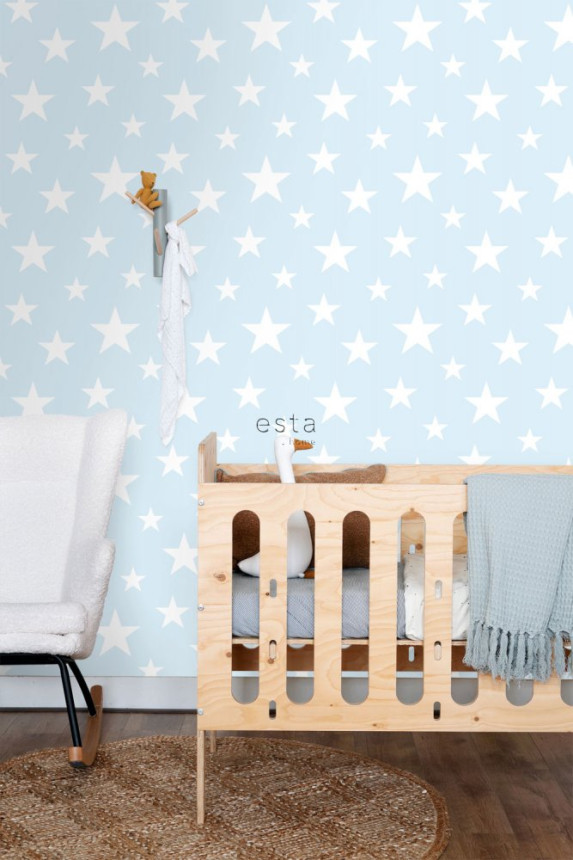 Light blue non-woven wallpaper with white stars 138932, Little Bandits, Esta