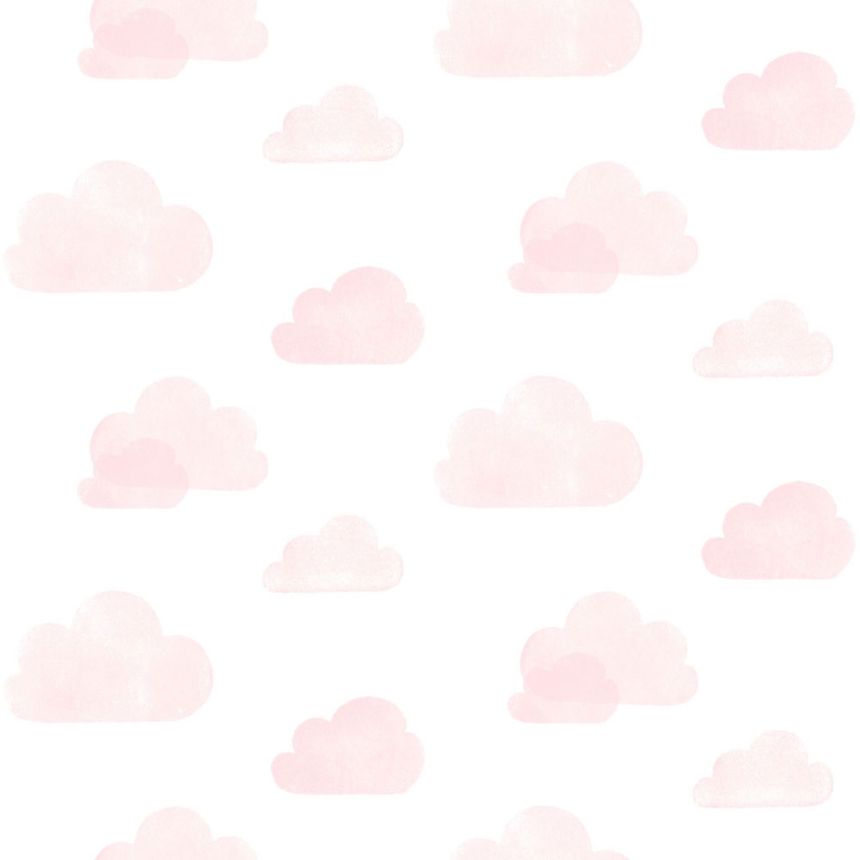 Non-woven white wallpaper with pink clouds 138929, Little Bandits, Esta