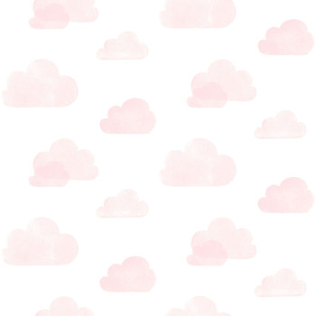 Non-woven white wallpaper with pink clouds 138929, Little Bandits, Esta