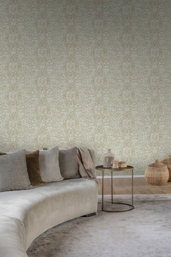 Brown non-woven wallpaper, metallic damask pattern EE3106, Elementum, Grandeco