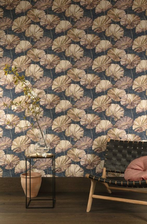 Non-woven wallpaper, romantic motif of water lily flowers EE2002, Elementum, Grandeco