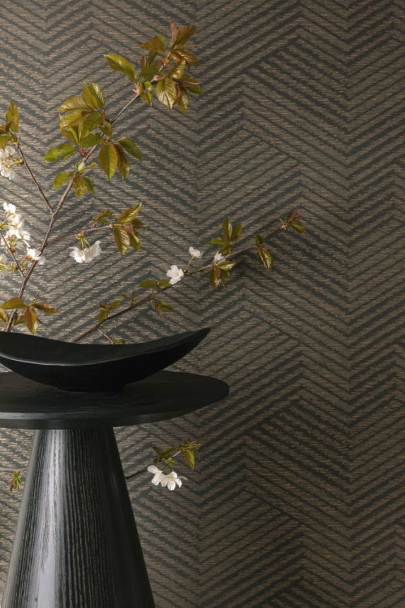 Geometric non-woven wallpaper brown with glossy finish EE2104, Elementum, Grandeco