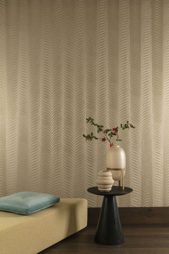 Silver non-woven wallpaper, feather graphic motif EE1306, Elementum, Grandeco