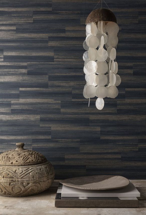 Gray-beige non-woven wallpaper with raffia look EE1102, Elementum, Grandeco