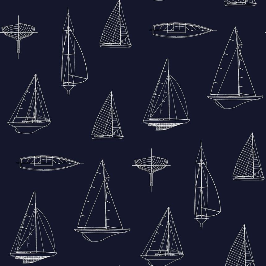 Dark blue non-woven wallpaper with sailboats 136428, Regatta Crew, Esta Home