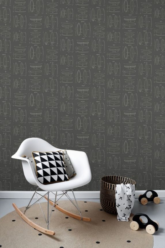 Black non-woven wallpaper with sketches of surfboards 128872, Regatta Crew, Esta Home