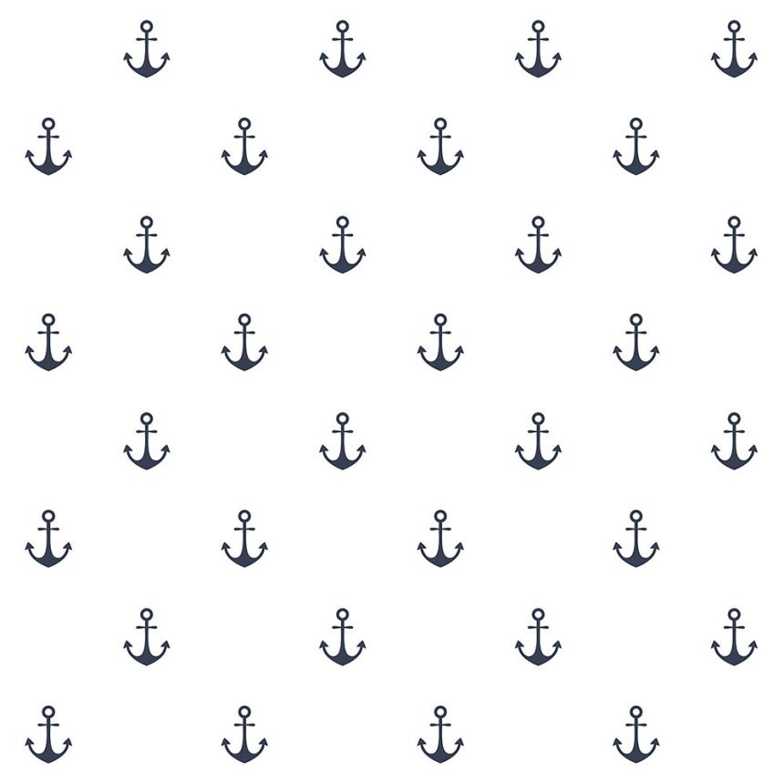 Non-woven white wallpaper, blue anchors 138965, Regatta Crew, Esta Home