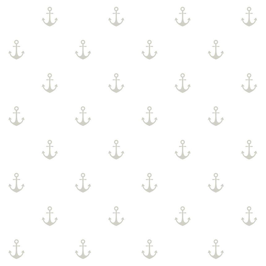Non-woven white wallpaper, silver anchors 138964, Regatta Crew, Esta Home