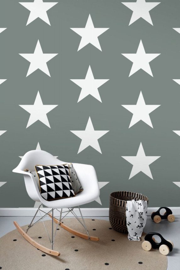 Dark gray non-woven wallpaper with white stars 138950, Regatta Crew, Esta Home