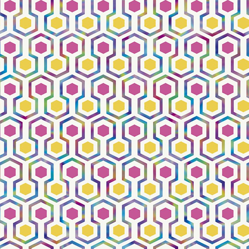 Non-woven geometric pattern wallpaper with colored hexagons GV24290, Good Vibes, Decoprint