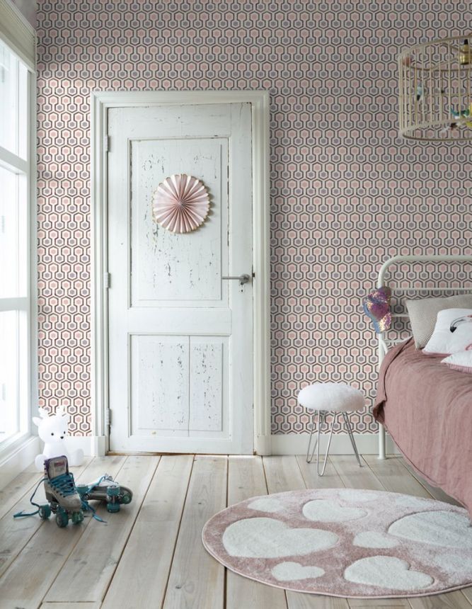 Non-woven geometric pattern wallpaper with colored hexagons GV24290, Good Vibes, Decoprint