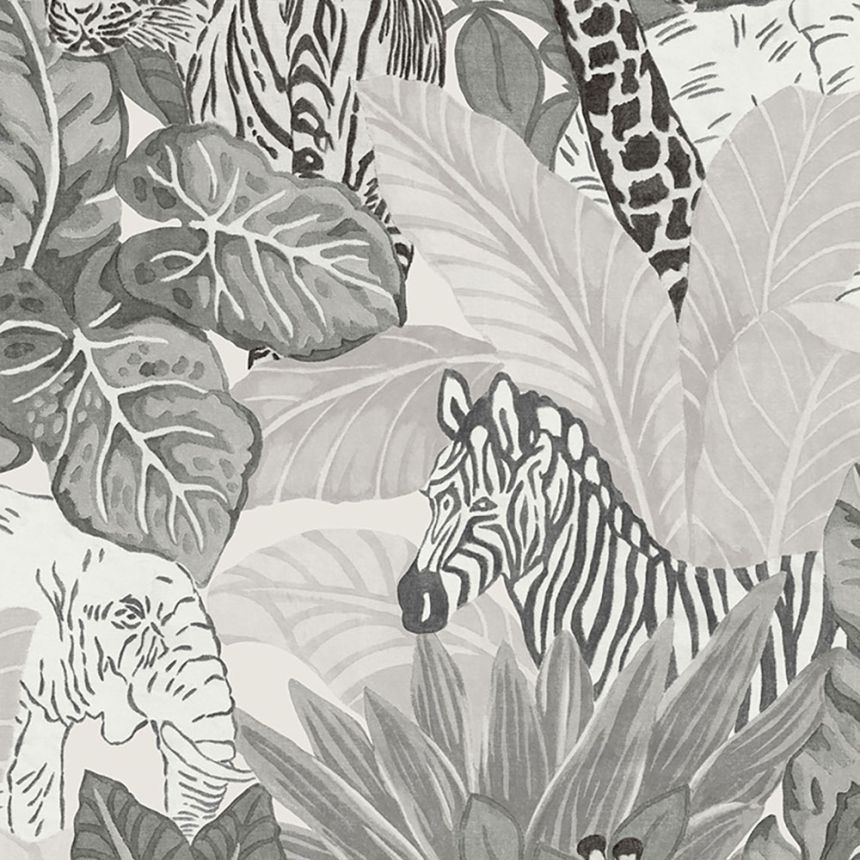 Black and white non-woven wallpaper with animals in the jungle GV24282, Good Vibes, Decoprint