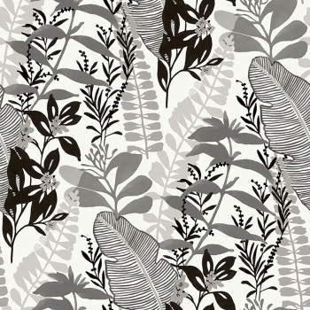 Black and white non-woven wallpaper, plants and leaves GV24277, Good Vibes, Decoprint