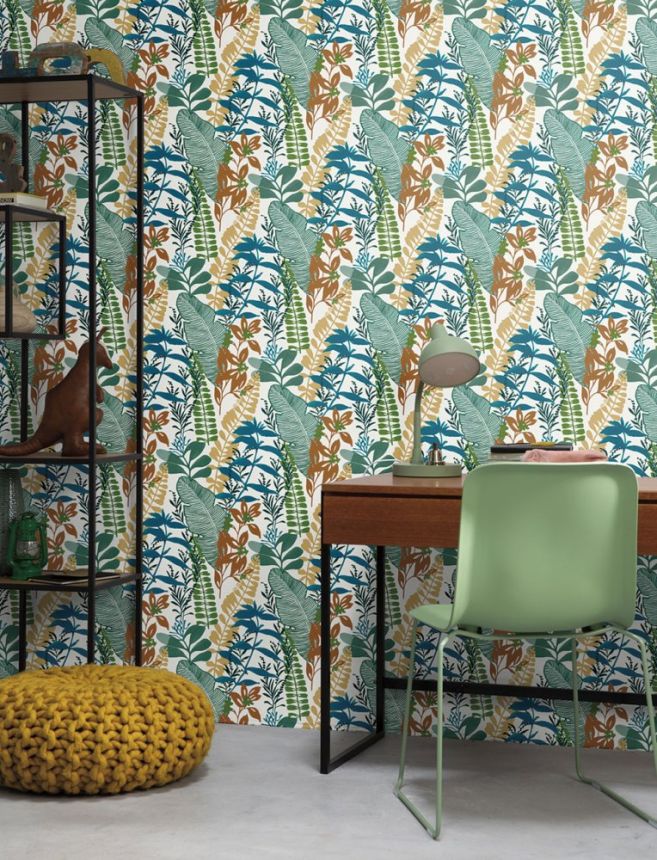 Non-woven wallpaper with plants and leaves GV24275, Good Vibes, Decoprint