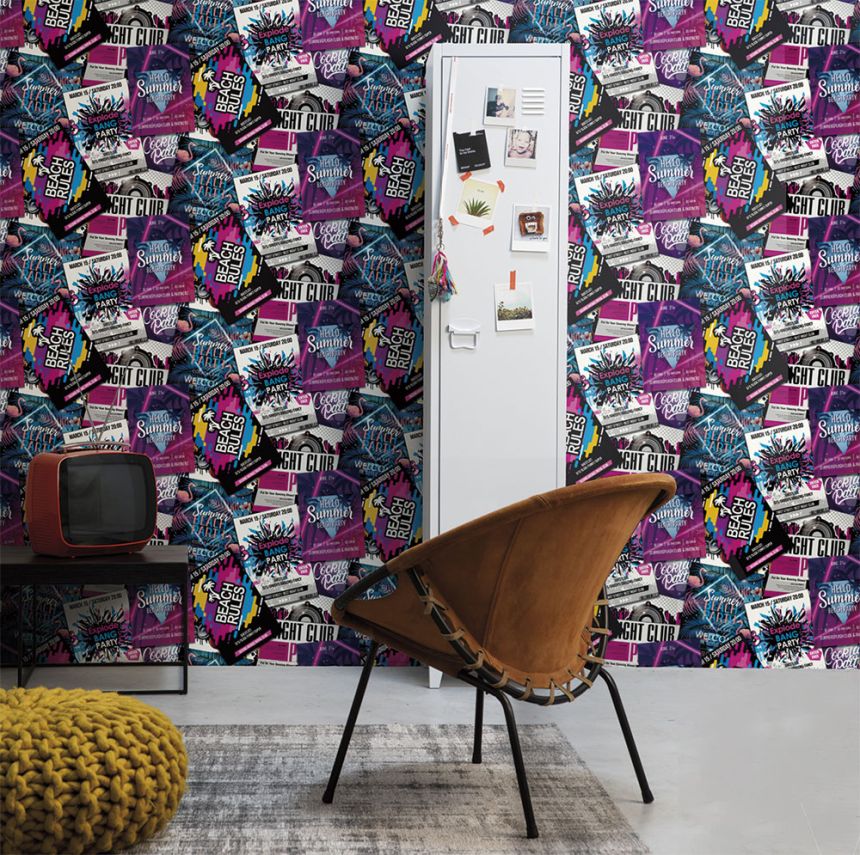 Collage non-woven wallpaper for teenagers GV24230, Good Vibes, Decoprint