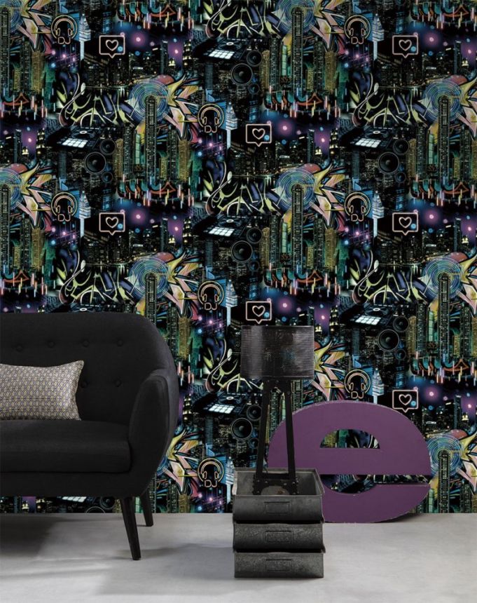 Special "Glow in the dark" non-woven wallpaper Night city GV24226, Good Vibes, Decoprint