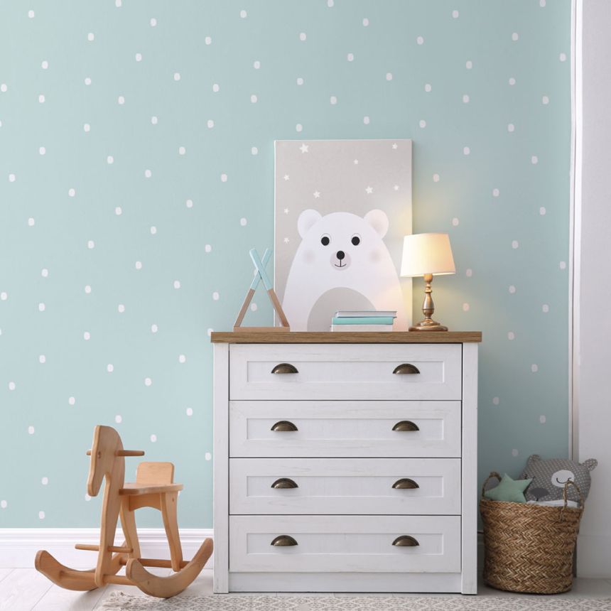 Turquoise paper wallpaper with dots / spots 460-1, Pippo, ICH Wallcoverings