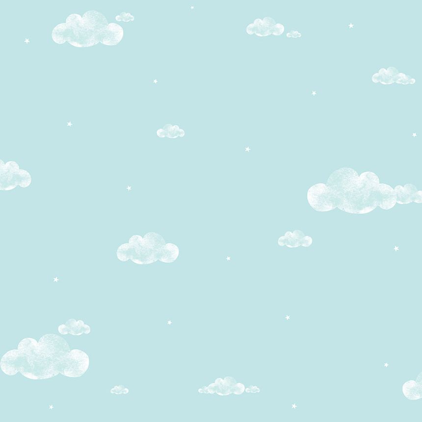 Turquoise paper wallpaper, clouds, sky, stars 458-2, Pippo, ICH Wallcoverings