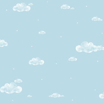 Blue paper wallpaper, clouds, sky, stars 458-1, Pippo, ICH Wallcoverings