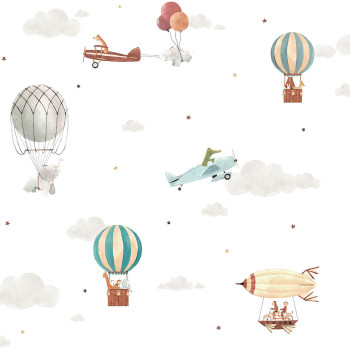 Paper children's wallpaper with animals, airplanes, balloons 456-2, Pippo, ICH Wallcoverings