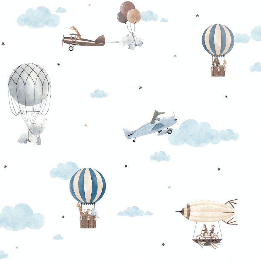 Paper children's wallpaper with animals, airplanes, balloons 456-1, Pippo, ICH Wallcoverings