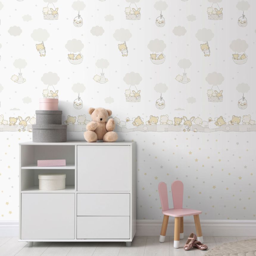 Paper children's wallpaper with animals on clouds 452-2, Pippo, ICH Wallcoverings
