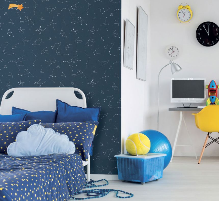 Blue paper wallpaper Constellations 3361-1, Oh lala, ICH Wallcoverings