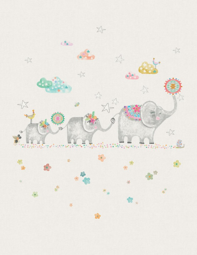 Children's non-woven wall mural with elephants 3551-1, 212 x 275 cm, Oh lala, ICH Wallcoverings