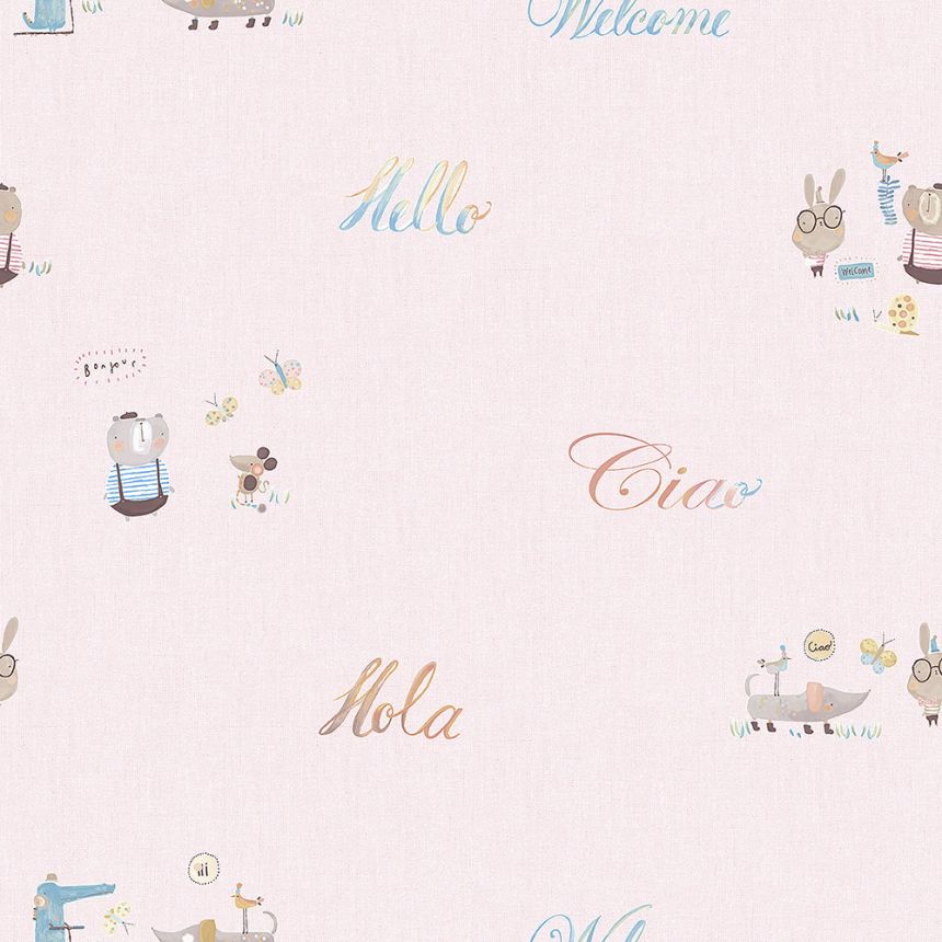 Paper children's wallpaper with animals and texts 3353-2, Oh lala, ICH Wallcoverings