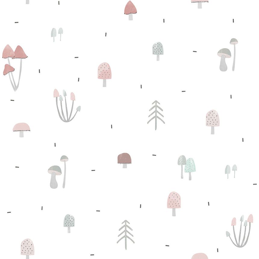 Paper children's wallpaper, mushroom and forest motif 3352-3, Oh lala, ICH Wallcoverings