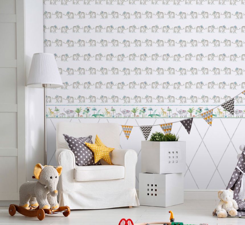 Paper children's wallpaper with elephants 3351-2, Oh lala, ICH Wallcoverings