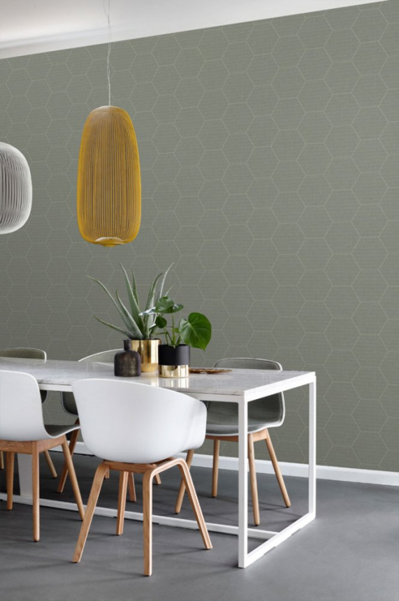 Non-woven geometric pattern wallpaper, hexagons 148751, Blush, Esta Home
