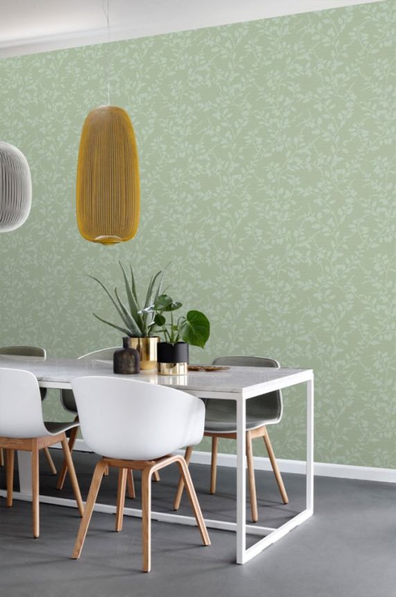 Non-woven wallpaper green, twigs, leaves 148731, Blush, Esta Home