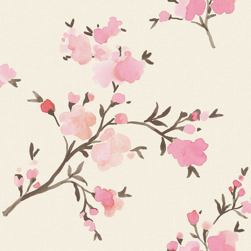 Non-woven wallpaper with flowering twigs 148716, Blush, Esta Home