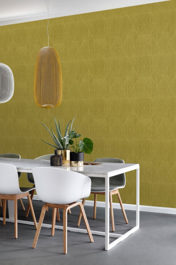 Non-woven, geometric pattern wallpaper ocher, origam 148711, Blush, Esta Home