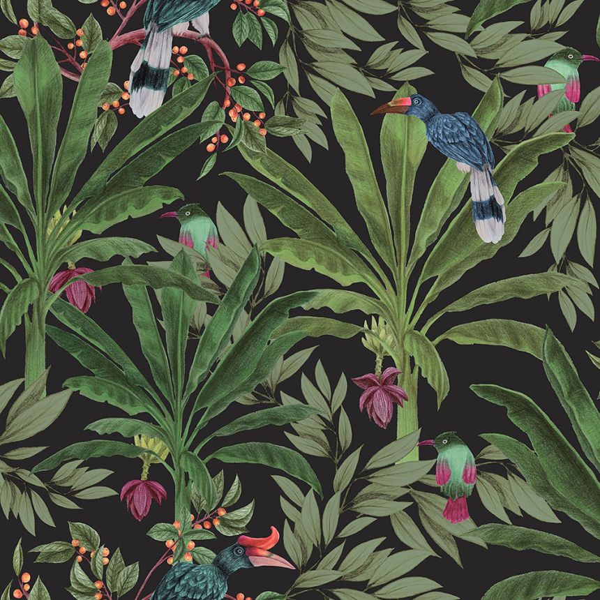 Non-woven wallpaper - plants, leaves, birds 139190, Paradise, Esta Home