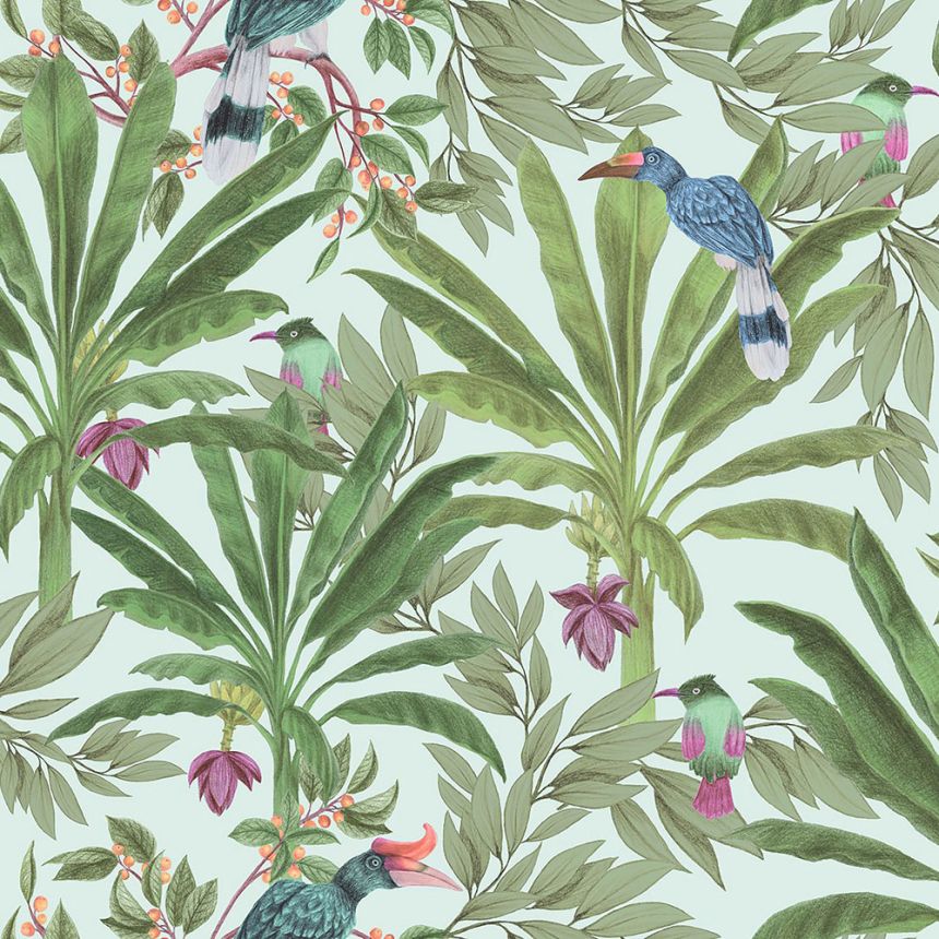 Non-woven wallpaper - plants, leaves, birds 139189, Paradise, Esta Home