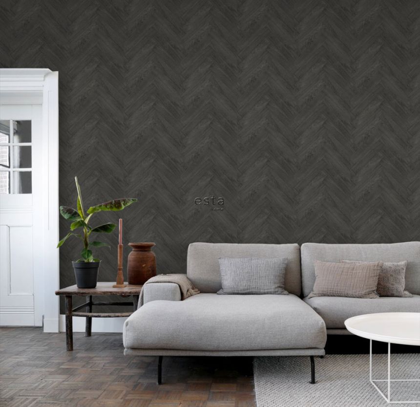 Non-woven black wood effect wallpaper 139175, Paradise, Esta Home