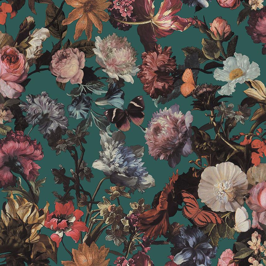Non-woven romantic floral wallpaper with butterflies 139171, Paradise, Esta Home
