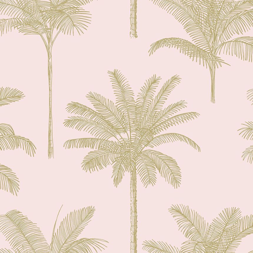 Non-woven pink wallpaper with golden palm trees 139164, Paradise, Esta Home