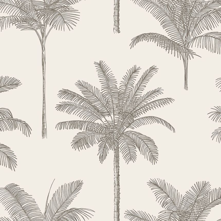 Non-woven beige wallpaper with palm trees 139163, Paradise, Esta Home