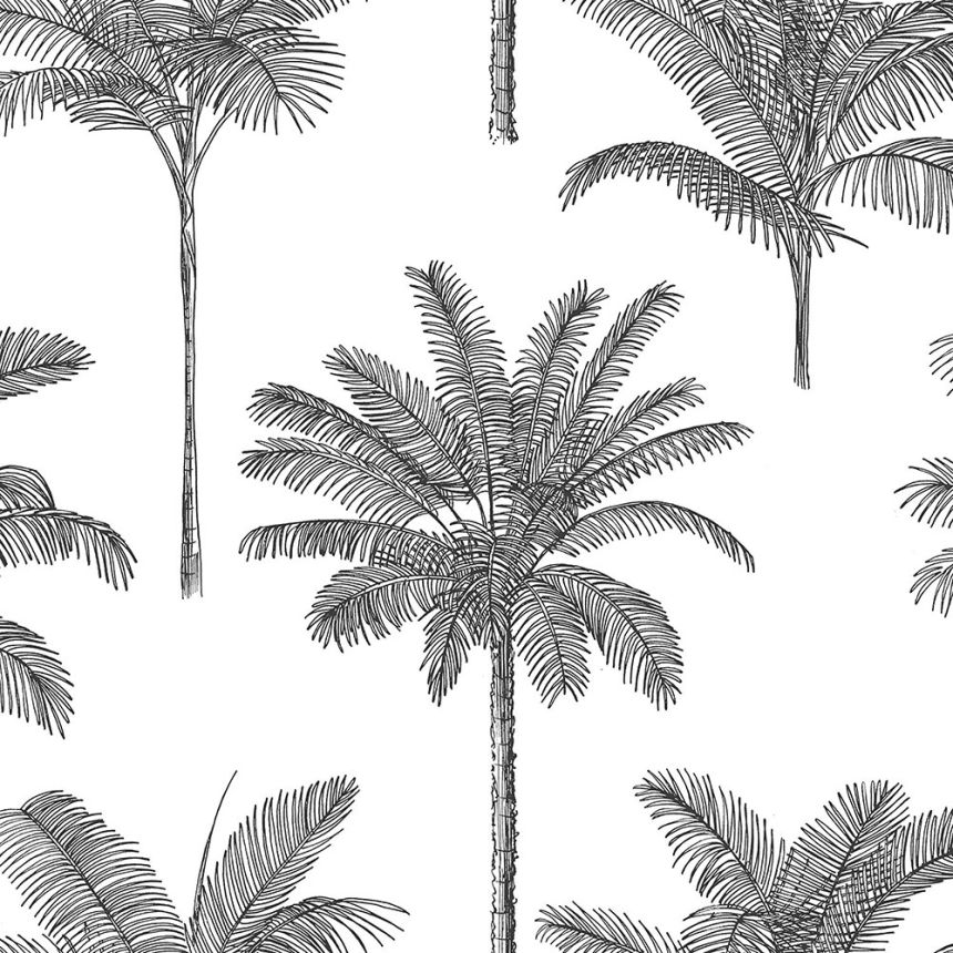 Non-woven black and white wallpaper with palm trees 139162, Paradise, Esta Home
