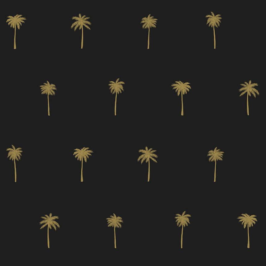 Non-woven black wallpaper with golden palm trees 139161, Paradise, Esta Home