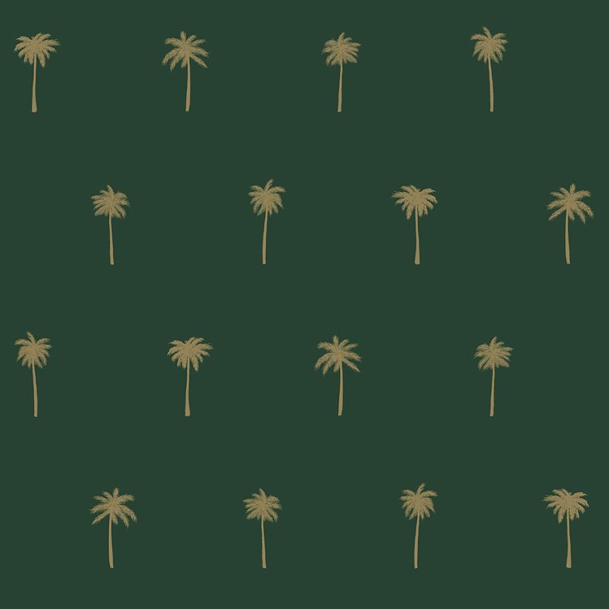 Non-woven green wallpaper with golden palm trees 139160, Paradise, Esta Home